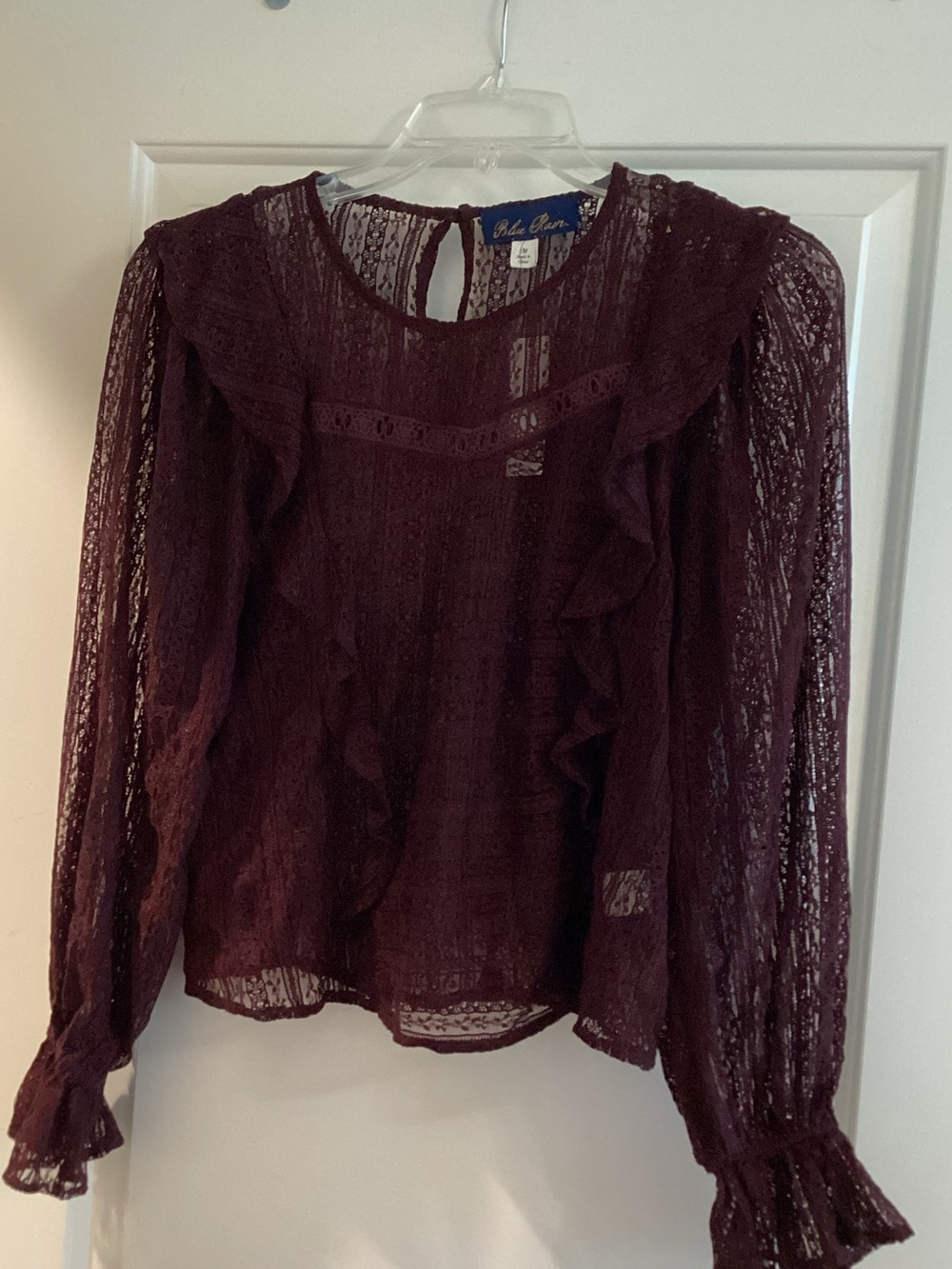 Francesca's Collections Wine Lace Ruffle Long-Sleeve Blouse
